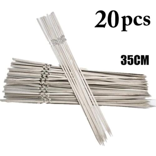 Kapmore 20pcs Heat-Resistant Barbecue Skewers Stainless Steel Flat Non-Slip Grilling Sticks Kabob Skewers BBQ Tools Accessories