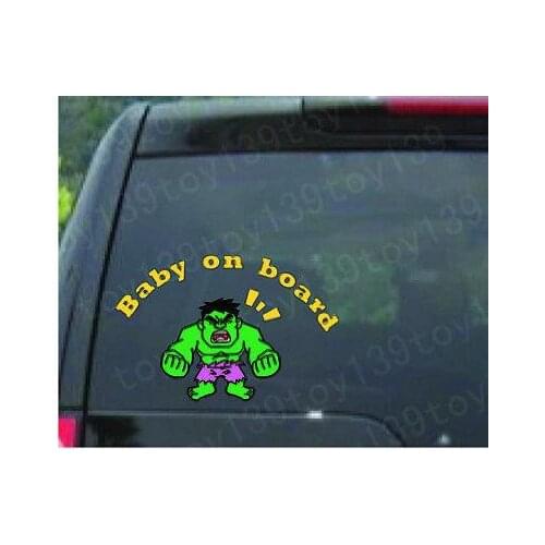 L24--- FUNNY Hulk green man BABY ON BOARD sticker for Apple Macbook Pro Air Retina Vinyl Notebook reflective car decal sticker