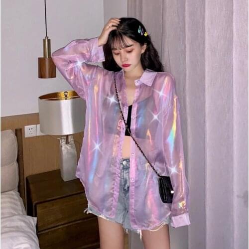 Summer Loose Casual Sun Protection Clothing Holographic Long-sleeved Shirt