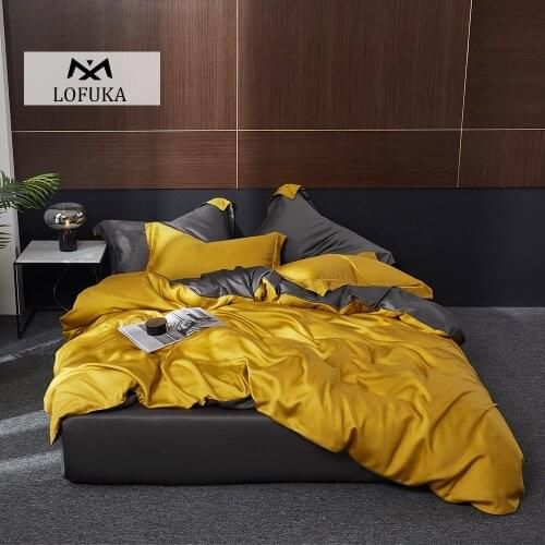 Lofuka Women Yellow 100% Silk Bedding Set Beauty Duvet Cover Flat Sheet Pillowcase Single Double Queen King Bed Set Deep Sleep