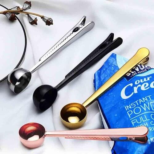 Multifunction Kitchen Supplies Coffee Scoop With Clip Stainless Steel Tea Coffee Measuring Cup Coffee Scoop Spoon