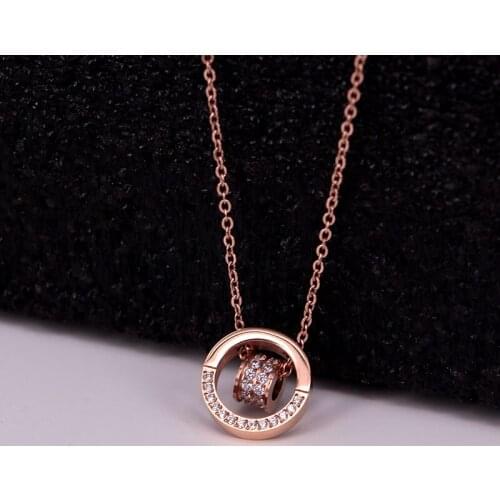 Fashion Rose Gold Double Micro Inlaid Crystal Size Circle Necklace Woman Necklace Jewelry Wholesale For Woman Gift