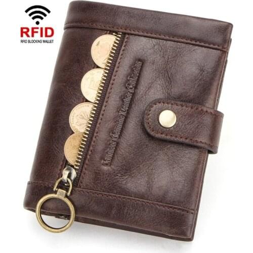 RFID anti-theft brushed leather mens wallet fashion tri-fold mens wallet
