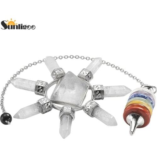 Sunligoo 7 Chakra Natural Gemstones Set Healing Crystals Dowsing Pointed Pendulum Crystal Pyramid Energy Generator Kit Therapy