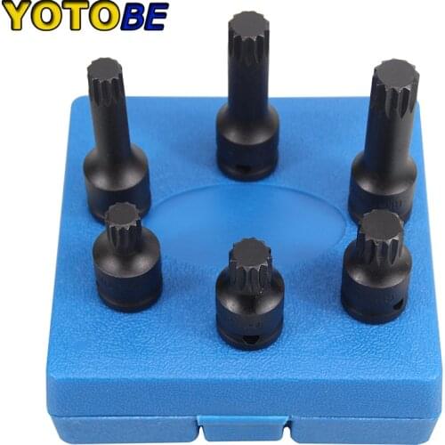 6pc Cr-Mo 1/2" Dr. Spline Impact Socket Bits Set 45mm & 78mm Length M14,M16,M18