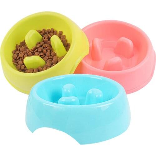 Single Dog Anti Choke Plastic Feeder Puppy Food Drink Water Bowl Slow Down Cat Eating Plate Healthy Diet Pet Feeding Supplies