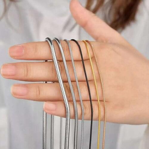 Stainless Steel Unisex Gold Silver Plated 1.5/2mm Width Round Snake Chain 55cm Length Women Necklace Wholesale Gift Never Fade