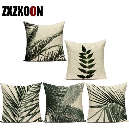 Polyester Green Tropical Plant Leaf Flower Lotus Sofa Cushion Cover for Living Room Decoration Capa De Almofadas Pillow Cover