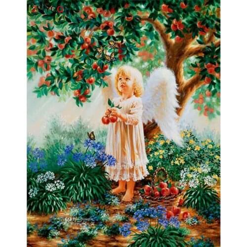 Full Square Diamond painting angel Appletree Full Round Diamond embroidery Cross stitch angel Apple DIY 3D Diamond mosaic angel