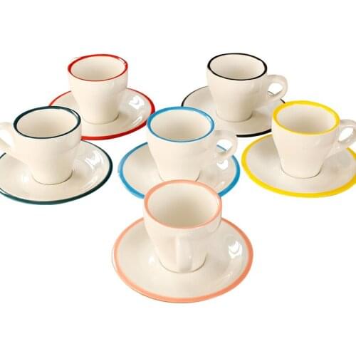 170ml/280ml colorful thick body ceramic coffee tulip cappuccino cup and saucer with color edge for cafe