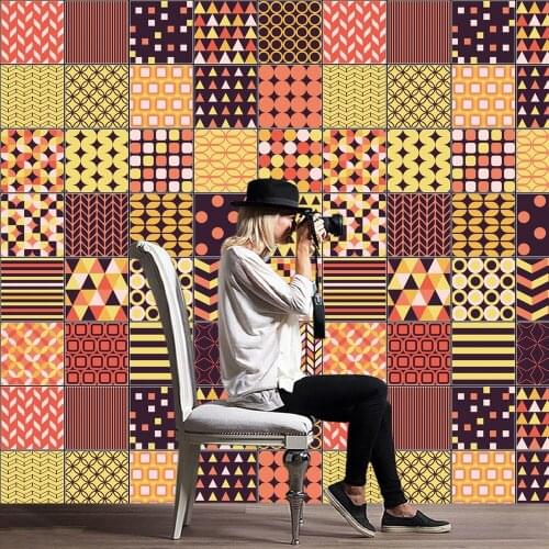 Retro colorful geometry style PVC retro living room bedroom wallpaper wall sticker kitchen oilproof bathroom waterproof sticker