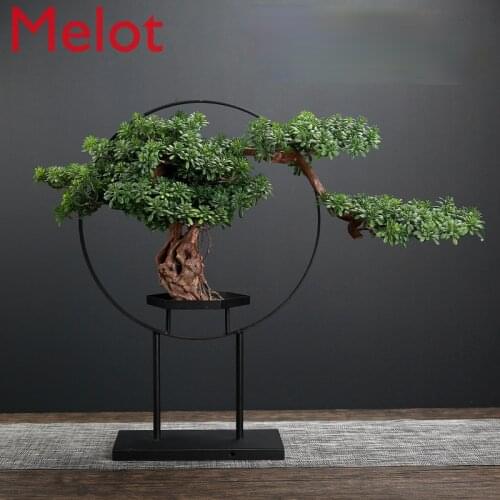 Style Welcome Pine Natural Weathered Wood Decoration Podocarpus Macrophyllus Wrought Iron Bonsai Wine Living Room Decorations
