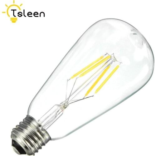 TSLEEN Retro LED Filament Lamp E27 4W 8W 12W 16W Vintage Edison Led Bulb ST64 AC220V AC110V Indoor Transparent Golden Glass