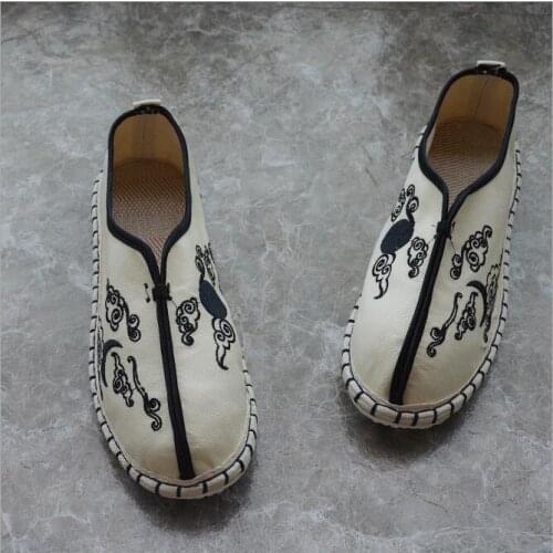 Asian China Japan Korea Thailand style cloud moon embroidery layers sole cloth shoes black white leisure meditation hemp shoes
