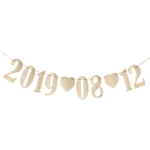 Vintage Burlap Wedding Number Banner Background Jute Hessian 0-9 Numbers Bunting DIY Garland Home Birthday Party Festival Decor