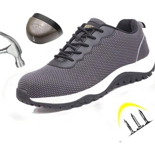 Safety Shoes Men Breathable Mesh Lace Up Rubber Sole Steel Toe Anti Smashing Puncture Proof Indestructible Industrial Work Boots