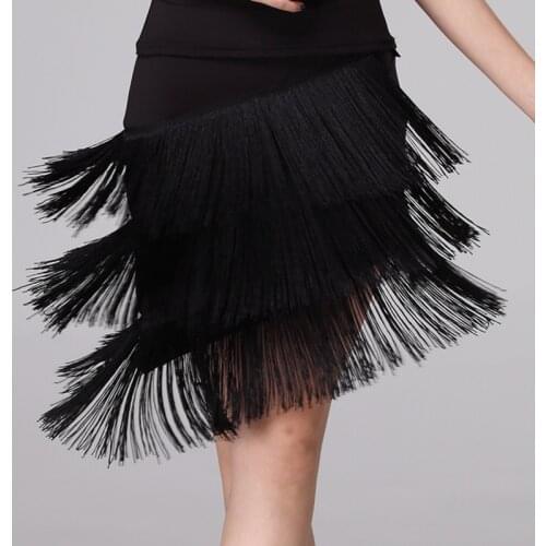 Women Fringe Latin Dance Skirt Red Black Professional Sumba Latin Three Layer Tassel Skirt Ballroom Cha Cha Tango Dance Dress 39