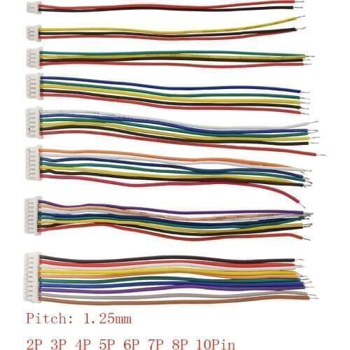 10Pcs JST 1.25 Female Wire Cable Connector Single Head Pitch 1.25mm JST Connector 2P 3P 4P 5P 6P 7P 8P 10 Pin Lenght 20CM