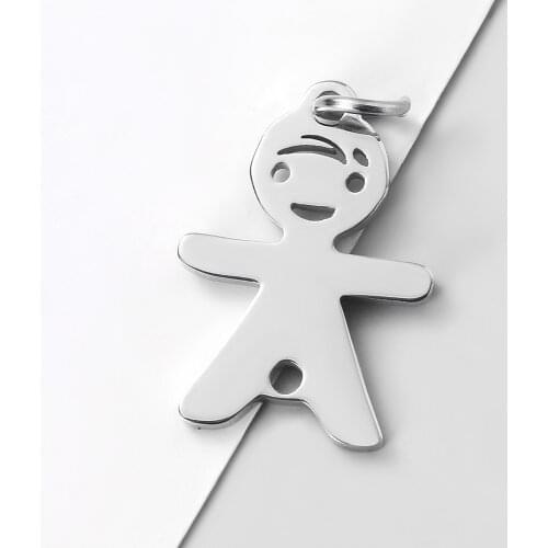 20pcs/Lot Little Girl And The Boys Mirror Polish Stainless Steel Charm for Making Necklace Bracelet Jewelry