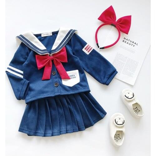 2019 Children Clothing Autumn Winter Baby Girls Navy Style Uniform sets Kids Girl Clothes Set Coat+Skirt For 1-6 Years