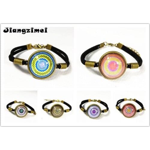 24pc (12 styles)Mandala Flower Bandanna Paisley Glass Ancient Bronze Charm bracelet for girls women