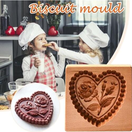 3D Wooden Biscuit Mold DIY Flower Pine Cone Shape Carving Biscuit Embossing Mold Dessert Cake Tool Kitchen Baking Accessories