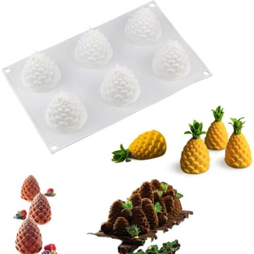 3D Cake Decorating Tools Silicone Molds 6 Holes Pineapple Shape Baking Tool for Chocolate Cakes Mousse Ice Cream Dessert