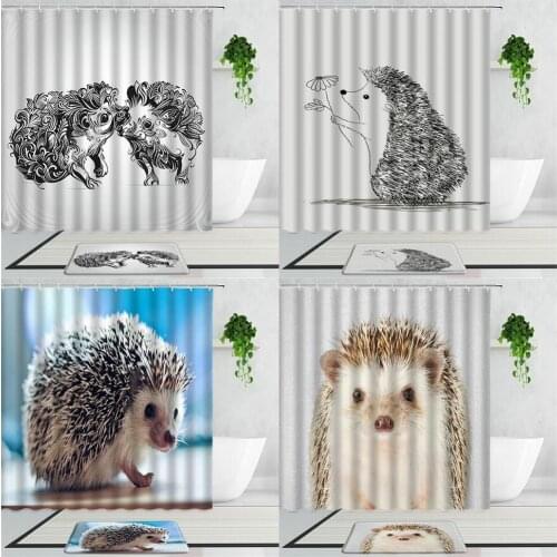 3D Hedgehog Shower Curtains Cute Animal Pet Home Decoration Bath Curtain Set Non-Slip Carpet Mats Bathtub Screen Bathroom Decor