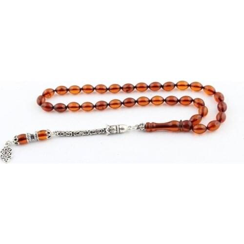 925 Sterling Silver Handmade Rosary with Amber Stone and Barley Cutting