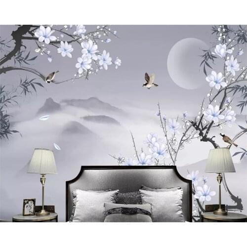 Beibehang Custom wallpaper Chinese style hand-painted bamboo leaves magnolia bird background wall decorative mural 3d wallpaper
