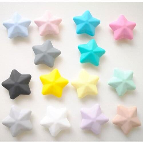 30pcs Big Silicone Star Beads BPA Free Teether Baby Teething Food Grade bead Jewellry For Pacifier Chain Necklace Pendant Making