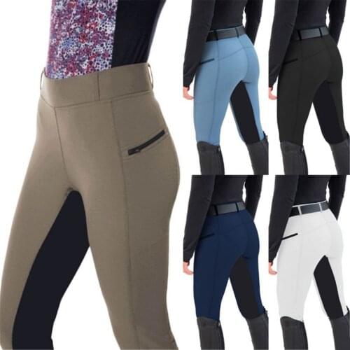 New Horse Riding Pants Clothes For Women Splice High Waist Trouser Elastic Equestrian Breeches Skinny Solid Trousers Equipments