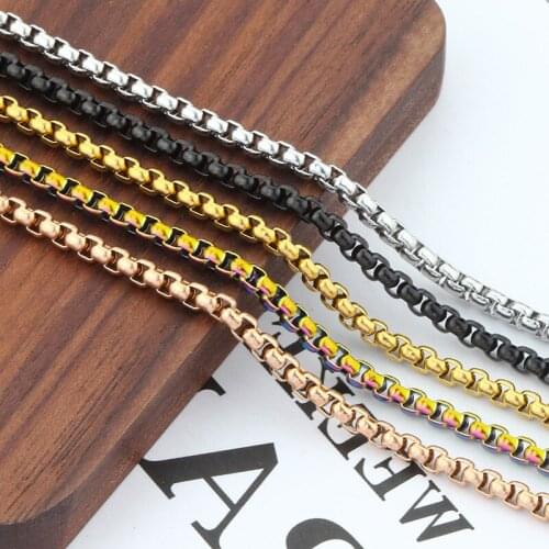 HUIET Gold Black Colour Chains Stainless Steel Rose Gold Square Pearl Chain Necklaces Bracelet for Jewelry Finding Party Gifts