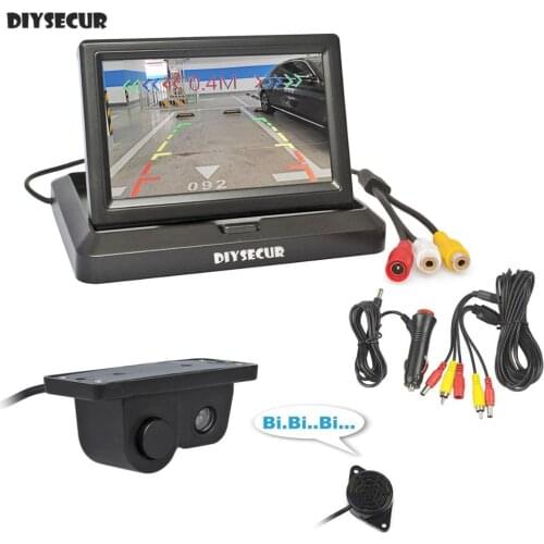 DIYSECUR 5 Inch Foldable Car Monitor Rear View Monitor Parking Radar Sensor 2 in 1 Car Camera Parking System