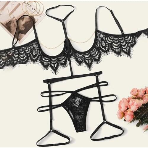 Erotic Underwear for Women Sexy Lace Perspective Lingerie Set Hollow Out Lace Bra G-String Lace Lingerie европейская одежда