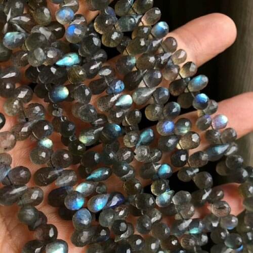 ICNWAY 10beads Natural labradorite 4x6mm-5x9mm waterdrop Faceted Beads for Jewelry Making Necklace Earring Bracelet