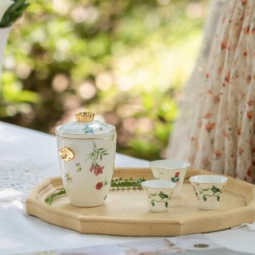 Chinese bone china Kung Fu tea set set outdoor tea travel teaware ceramic Japanese portable bag quick guest cup 1 pot 3 cups