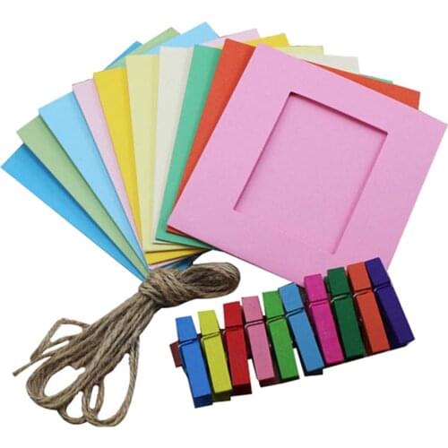 Combination Paper Frame with Clips DIY Craft Paper Picture Frame Hanging Wall Photos Album Rope Home Decoration Craft