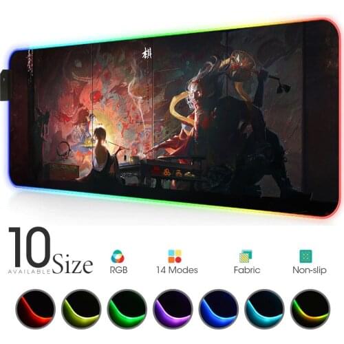 Night light painting fox RGB Mouse Pad Large Gamer Accessories LED MousePad Gaming Desk Mat with Backlit podkladka pod mysz