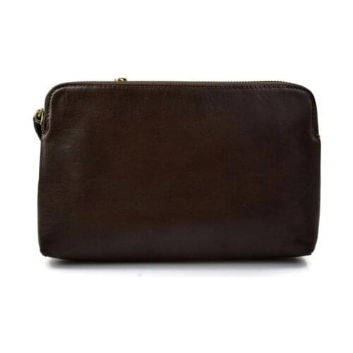 Leather clutch dark brown leather zipped bag big leather clutch zipper pouch leather