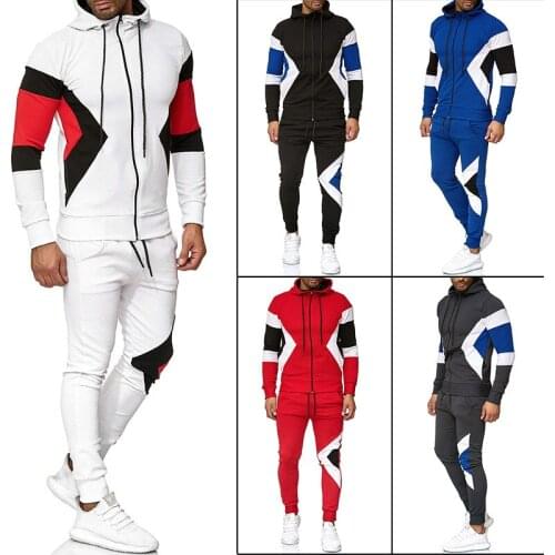 SHIYIKU Brand Mens Casual Color Matching Hooded Sweater + Drawstring Pants 2-Piece Sportswear Hoodie Sweatshirt Suit Plus Size