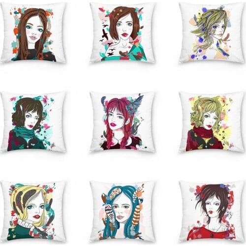 Anime Girl Pattern Polyester Pillowcase Protective Cover for Home Sofa Chair Car Waist Throw Cushion Cover Pillowslip 45x45cm
