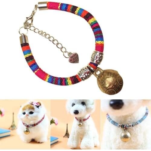 Pet Leash Collar With Big Bell Colorful Ethnic Style Kitten Puppy Necklace Collars For Cats Dogs Pet Accessories Mascotas