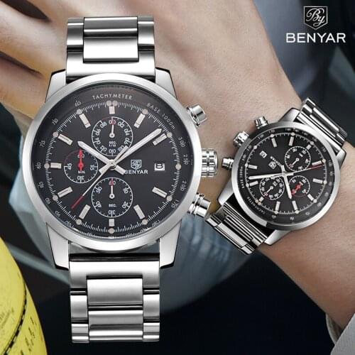 Luxury mens watches BENYAR top brand fashion men wrist watch military waterproof watches for men chronograph Relogio Masculino