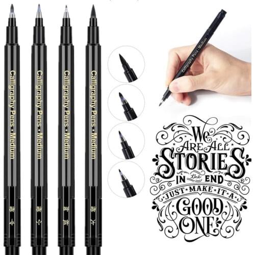 Pen for Calligraphy 4Pcs/Set Multi-functional Pens for Writing Drawing Black Ink Refillable Brush Pen Craft Supplies Stationery