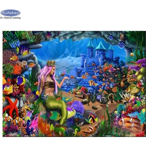 Mermaid Beauty Undersea Coral Castle Diamond Painting Kits Handmade Needlework DIY Diamond Embroidery Mosaic Rhinestone Pictures