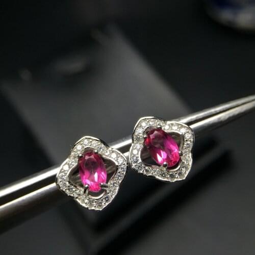 Simple style Pink Topaz ear pin 925 silver small cute special sale
