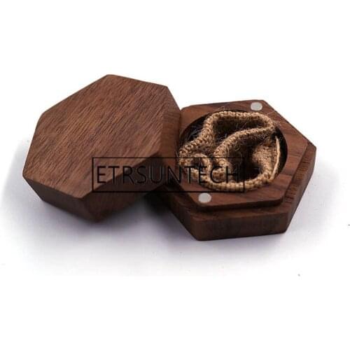 50pcs Hexagon Rustic Wedding Wood Ring Box Holder Wedding Ring Bearer Box Black Walnut Jewelry Box