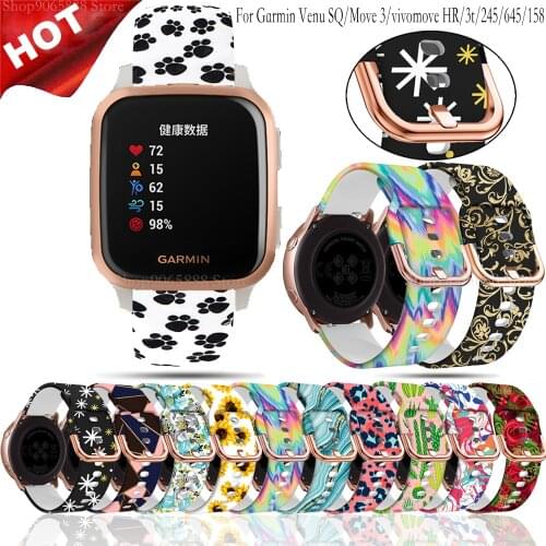 Printing SILICON STRAP 20MM Watch Band For Garmin Venu SQ/Move 3/245/645/158 For Vivoactive 3/3t/S40 Smart BRACELET Accessories