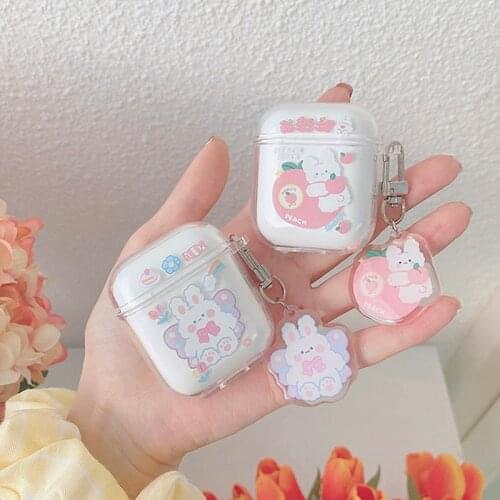 For Airpods 1 2 Cute Earphone Case With Keychain For Airpods pro 3 Transparent Wireless Soft Headphone Cover For Girl